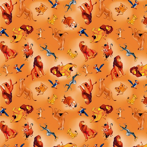 Tecido Microfibra Estampa Digital 0.50 cm - Rei Leão Fundo Laranja