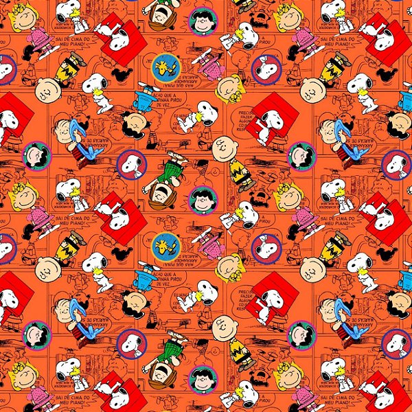 Tecido Microfibra Estampa Digital 0.50 cm - Snoopy Fundo Laranja