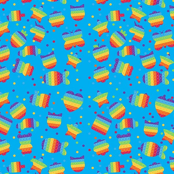 Tecido Gabardine Estampa Digital 5m - Pop It Azul