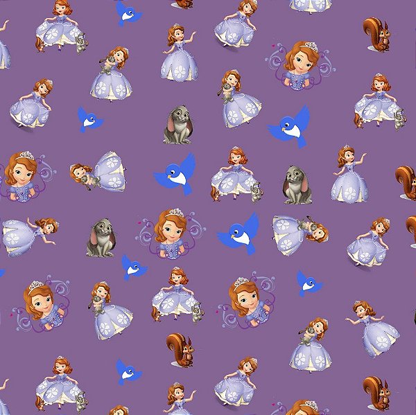 Tecido Gabardine Estampa Digital 5m - Princesa Sofia Lilás