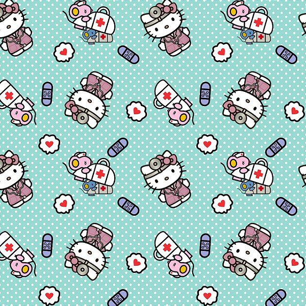 Tecido Microfibra Estampa Digital 0.50 cm - Hello Kitty enfermeira
