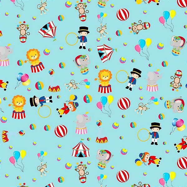 Tecido Oxfordine Estampa Digital 5m - Circo Fundo Azul