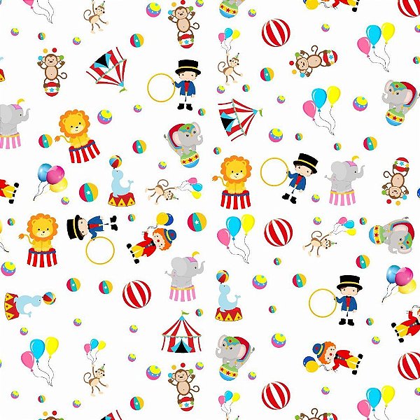 Tecido Oxfordine Estampa Digital 5m - Circo fundo Branco