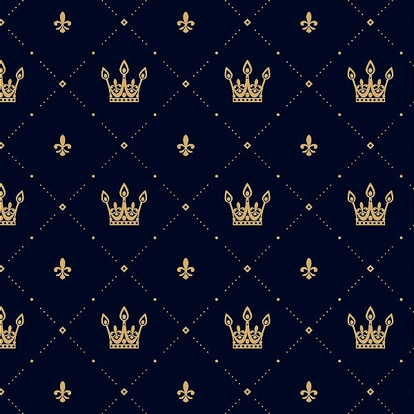 Tecido Oxfordine Estampa Digital 5m - Coroa Dourada Fundo Preto