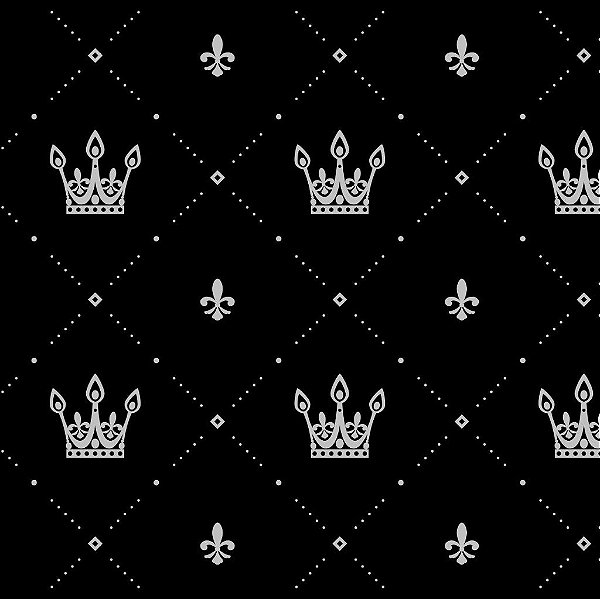 Tecido Oxfordine Estampa Digital 5m - Coroa Prata Fundo Preto