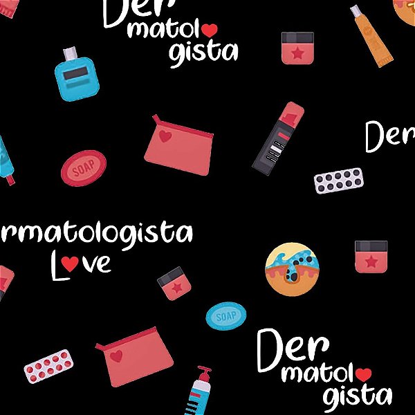 Tecido Oxfordine Estampa Digital 5m  - Dermatologia Fundo Preto