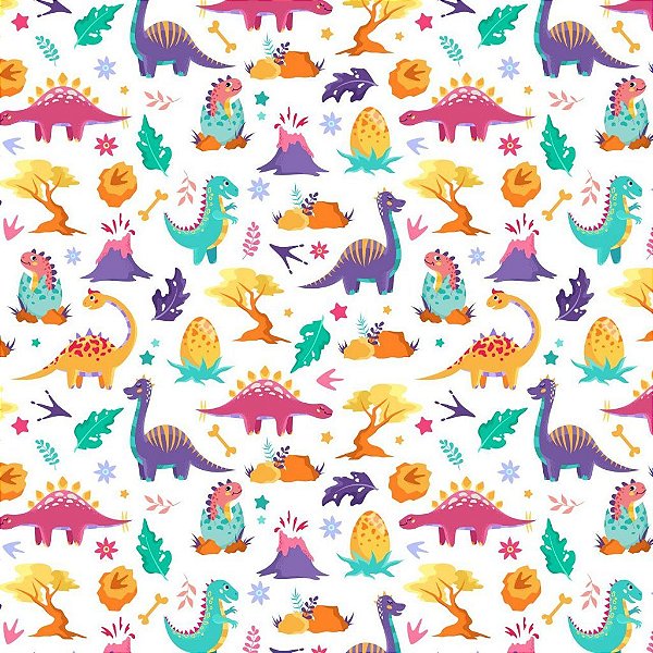 Tecido Oxfordine Estampa Digital 5m  - Dino Colorido