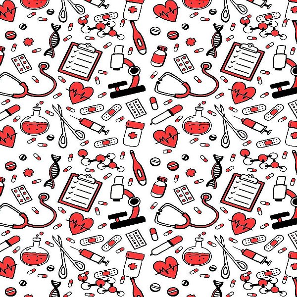 Tecido Oxfordine Estampa Digital 5m - Enfermagem com Fundo Branco