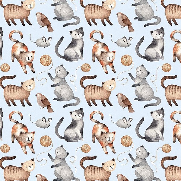 Tecido Oxfordine Estampa Digital 5m - Gatinho novelo