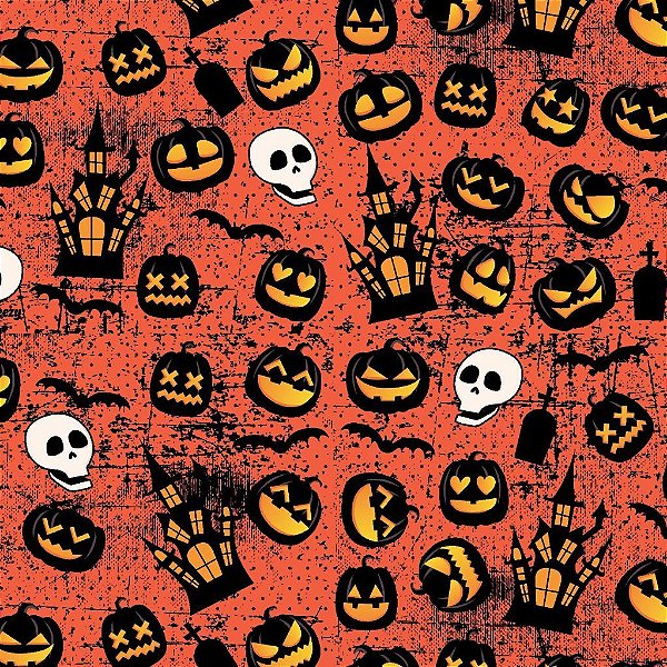 Tecido Oxfordine Estampa Digital 5m - Halloween Fundo Laranja
