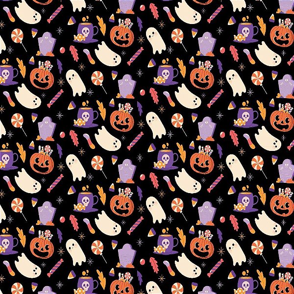 Tecido Oxfordine Estampa Digital 5m - Halloween Fundo Preto