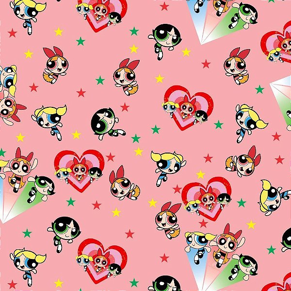 Tecido Oxfordine Estampa Digital 5m - Meninas Super Poderosas Fundo Rosa