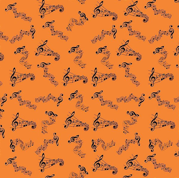 Tecido Oxfordine Estampa Digital 5m  - Notas Musicais Laranja