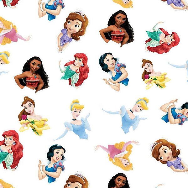 Tecido Oxfordine Estampa Digital 5m - Princesas Fundo Branco