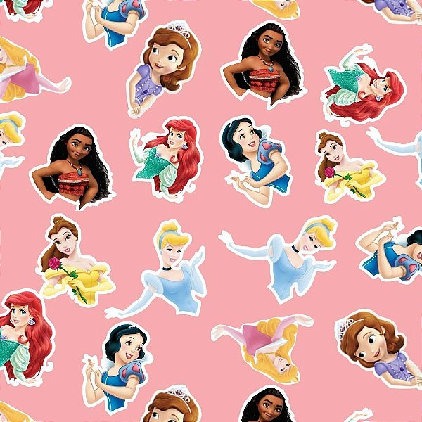 Tecido Oxfordine Estampa Digital 5m - Princesas Fundo Rosa