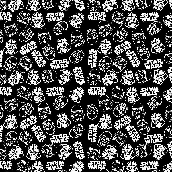 Tecido Oxfordine Estampa Digital 5m - Star Wars cabeça Fundo Preto