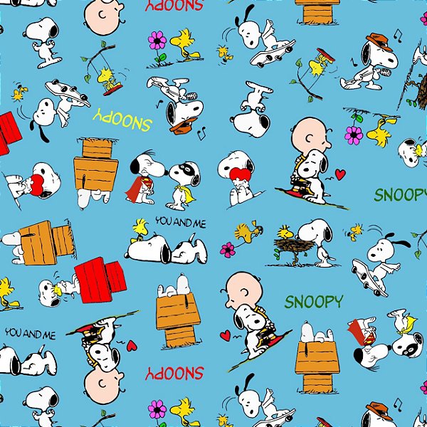 Tecido Microfibra Estampa Digital 0.50 cm - Snoopy Fundo Azul