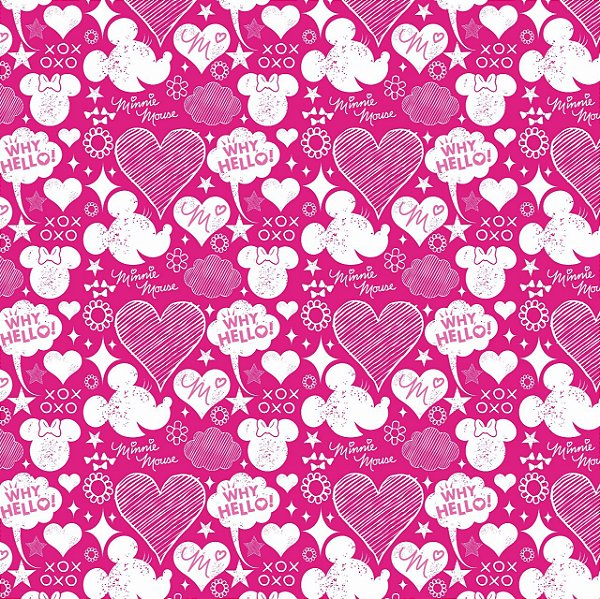 Tecido Microfibra Estampa Digital 0.50 cm - Mickey e Minnie Pink