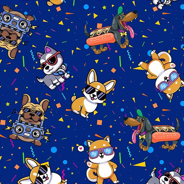 Tecido Microfibra Estampa Digital 0.50 cm - Carnaval Dog