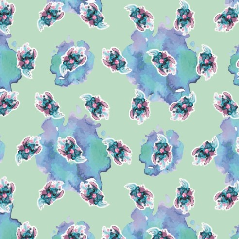 Tecido Microfibra Estampa Digital 0.50 cm - Stitch 21 / Verde Pastel