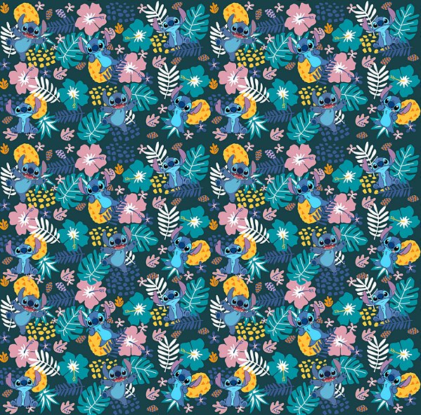 Tecido Microfibra Estampa Digital 0.50 cm - Stitch / Marinho