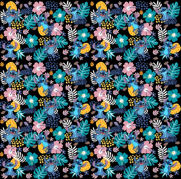 Tecido Microfibra Estampa Digital 0.50 cm - Stitch / Preto