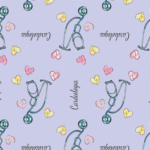 Tecido Microfibra Estampa Digital 0.50 cm- cardiologia 2 lilás