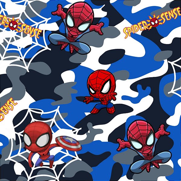 Tecido Microfibra Estampa Digital 0,50 cm - Homem Aranha baby azul