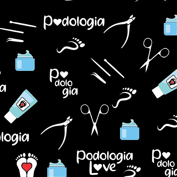 Tecido GABARDINE Estampa Digital - Podologia preto