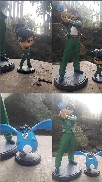 Estátua Yusuke Urameshi de Yu Yu Hakusho versão chibi e Pu - Print3D