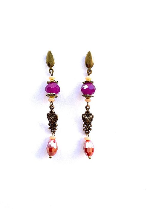 BRINCO O. VELHO COM CRISTAL FUCSIA E LARANJA