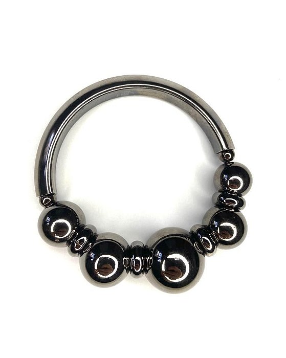 PULSEIRA 1V. DE TUBO MEIA LUA, BOLAS ABS E QUADRADINHOS GRAFITE