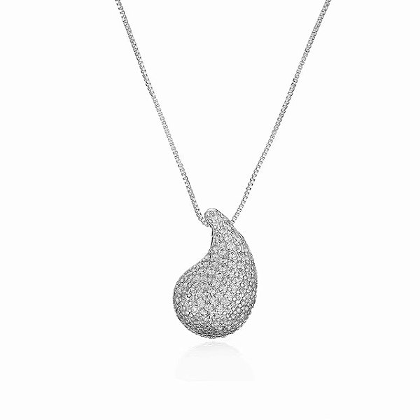 COLAR CURTO NIQUEL COM PINGENTE GOTA DE ZIRCONIA CRISTAL