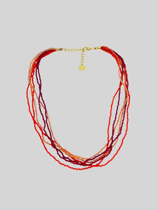 COLAR CURTO 6V. DE MINICRISTAIS LARANJA E FUCSIA