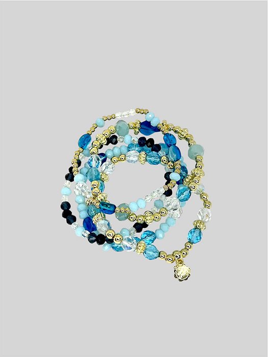 PULSEIRA 5V. DE CRISTAIS AZUIS E ABS DOURADO