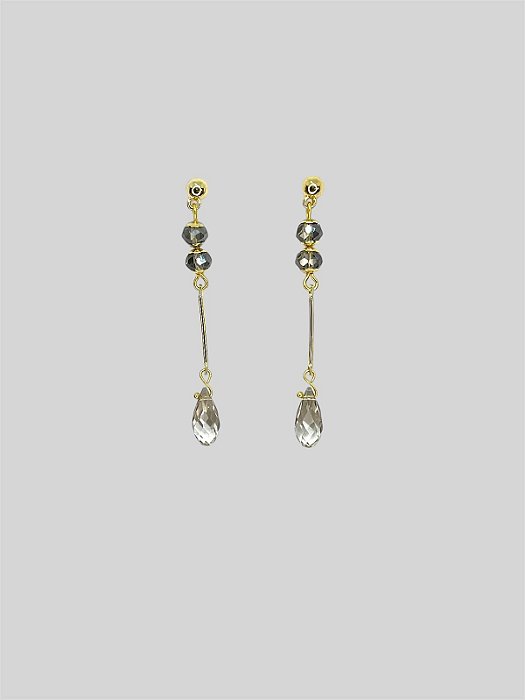 Brinco gota de cristal fumê