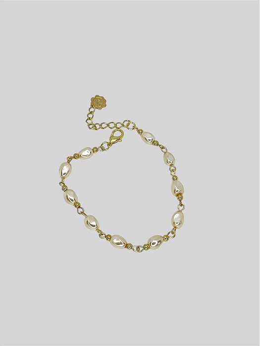 PULSEIRA 1V. DE PEROLA IRREGULAR E BOLINHAS DOURADAS