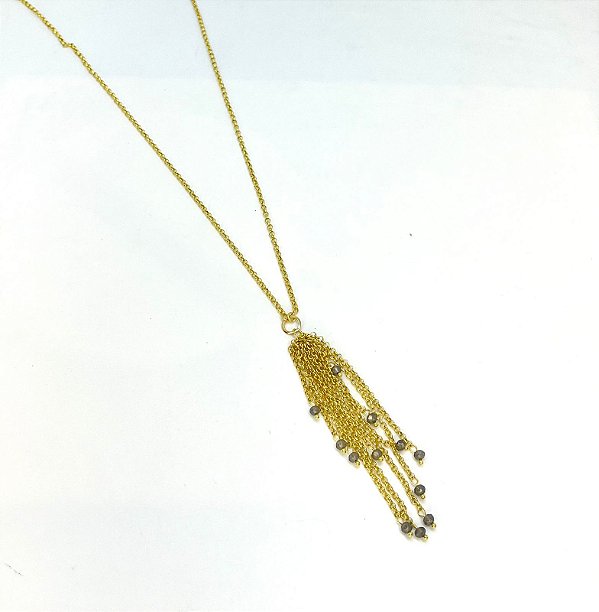 COLAR 1V. DE CORRENTE FINA DOURADA COM CRISTAIS BLACK DIAMONT