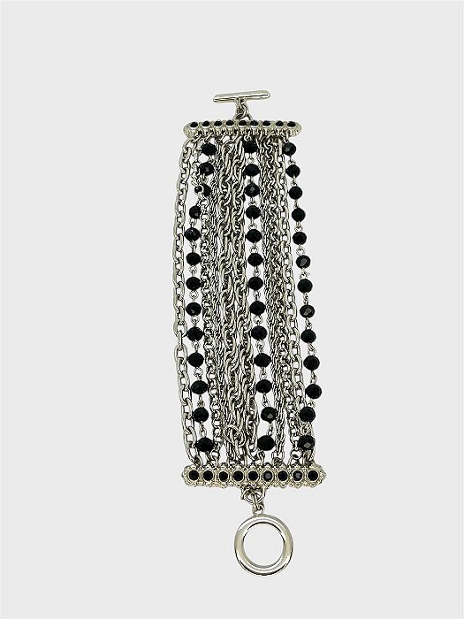 PULSEIRA 11V. DE CORRENTES NIQUEL E CRISTAL PRETO