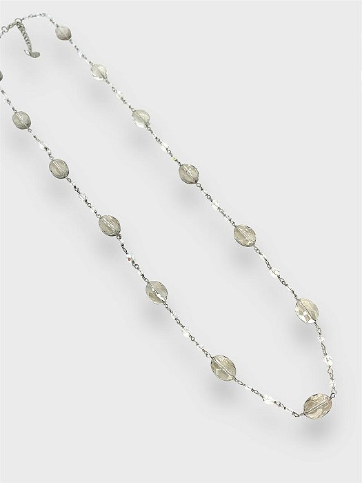 COLAR 1V. NO FIO NIQUEL COM CRISTAIS FURTACOR E OVAL BLACK DIAMONT