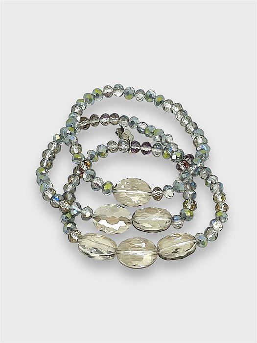 PULSEIRA 3V. DE CRISTAIS CINZA AZULADO FURTACOR E CRISTAL OVAL GRANDE