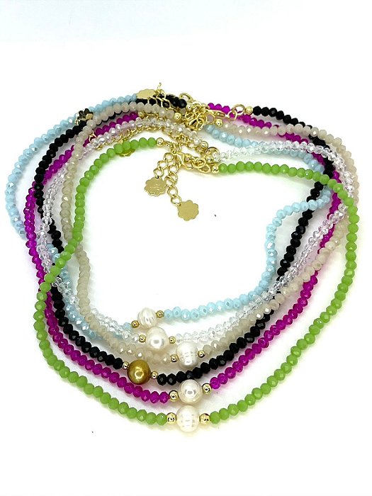 Chocker de cristal com pérola de água doce