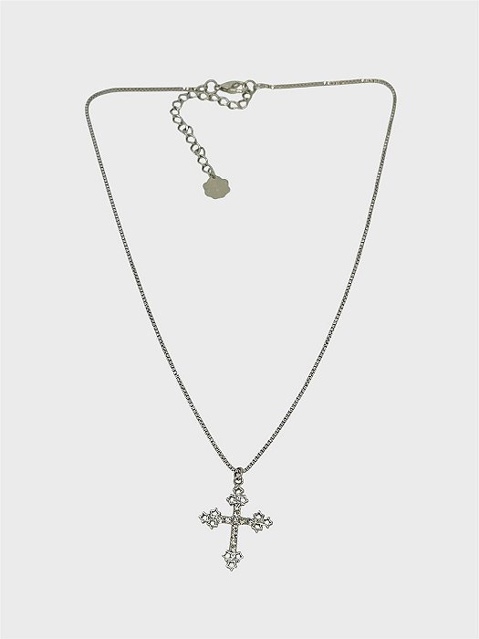COLAR 1V. CURTO NIQUEL COM CRUCIFIXO DE STRASS CRISTAL