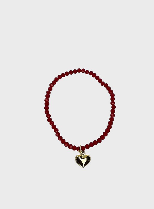 PULSEIRA 1V. DE MINICRISTAIS VERMELHOS E PINGENTE CORAÇÃO