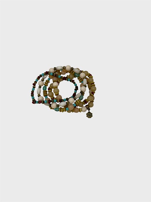 Pulseira 5v. de olho de gato, murano e cascalho colorido
