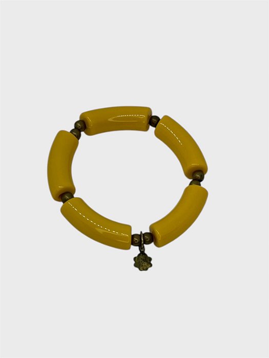 Pulseira 1v. de resina amarela e ABS o. velho