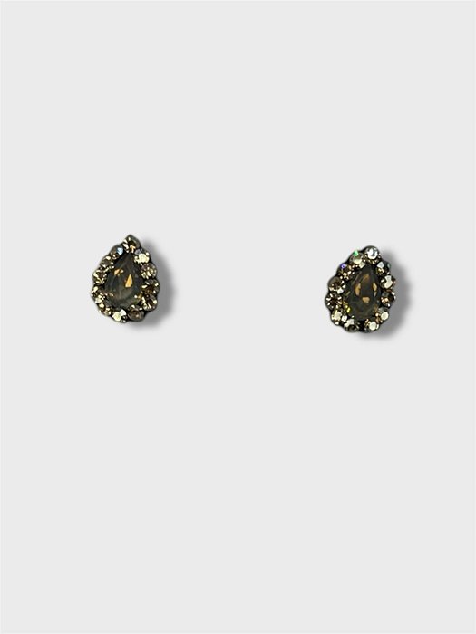 Brinco pequeno com strass gohon e gota opalina