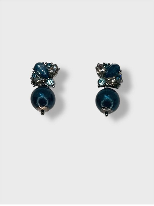 Brinco grafite com strass azul, black e perola azul