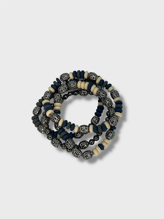 Pulseira 4v. de fimo offwhite, cinza e azul marinho