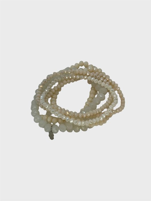 Pulseira 7v. de cristais brancos e off white